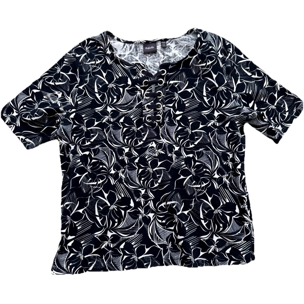 Rafaella Lace-up Short Sleeve Tee Shirt Dark Navy Blue Women's‎ Petite Large